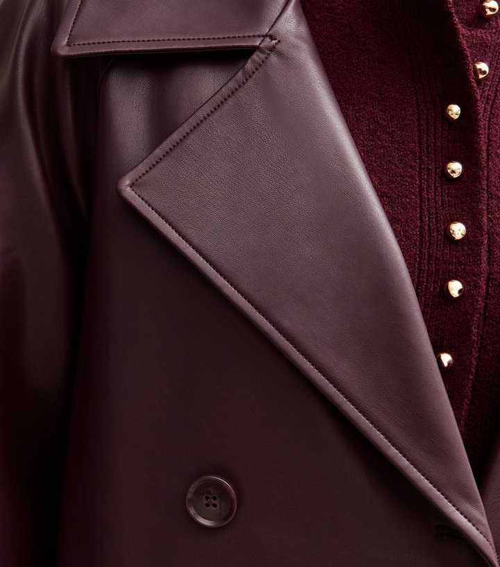 Burgundy Faux Leather Trench Coat