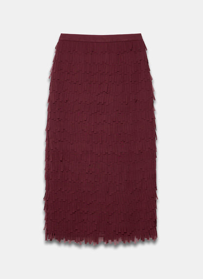 Burgundy Fringed Midi Skirt