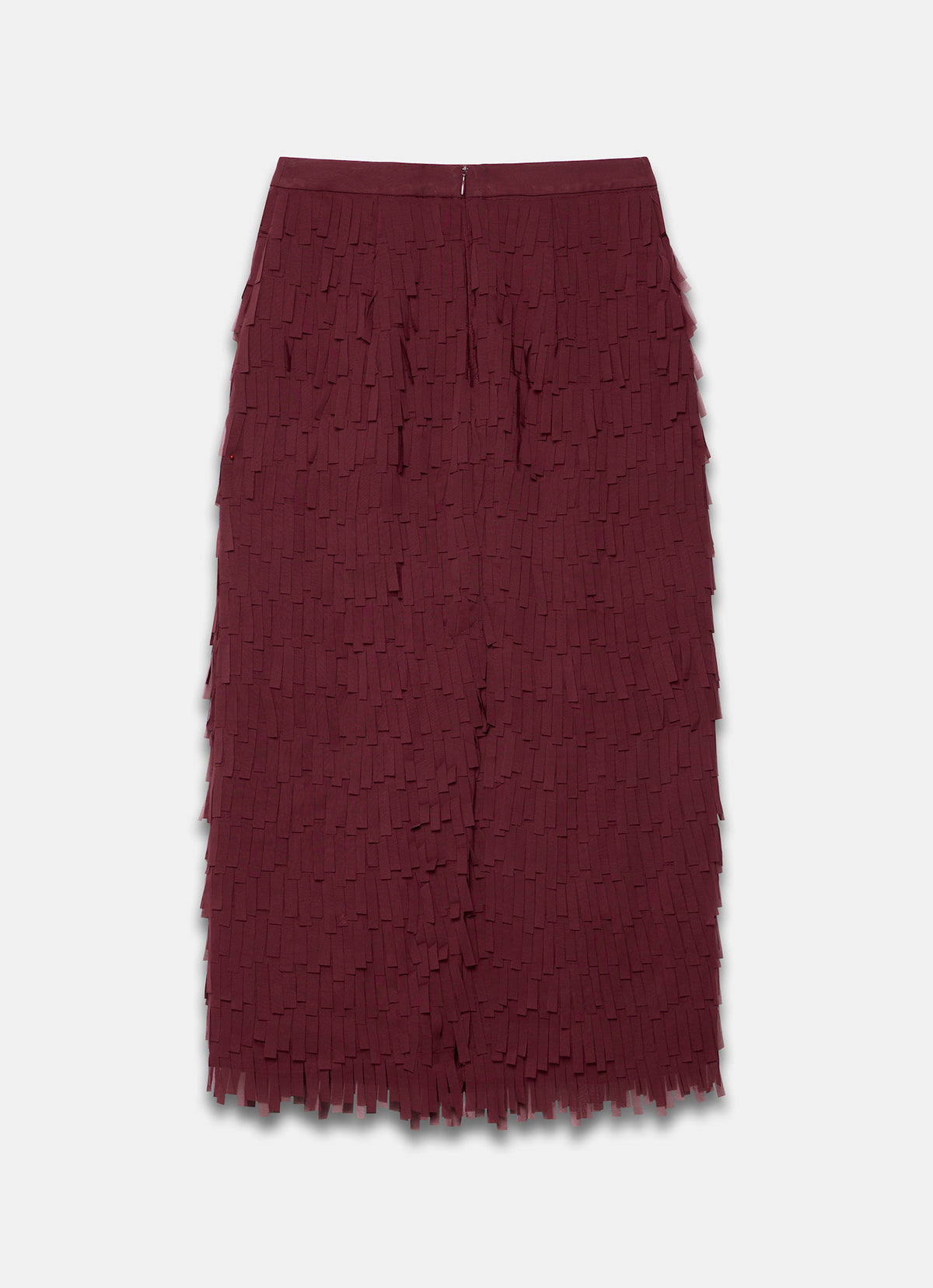 Burgundy Fringed Midi Skirt