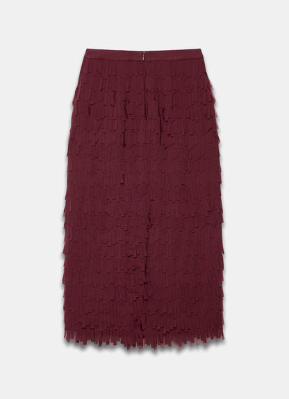 Burgundy Fringed Midi Skirt
