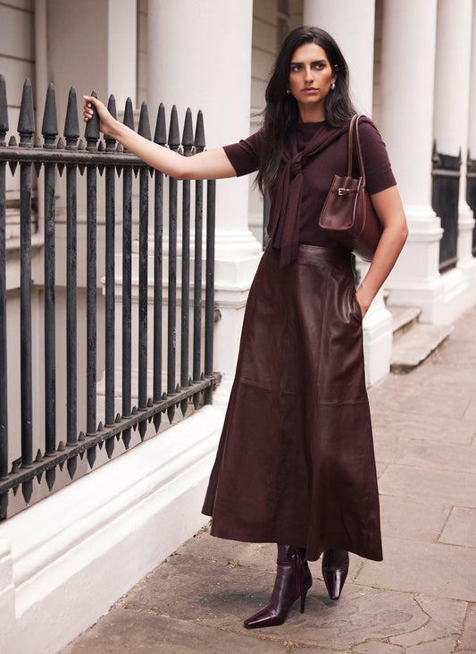 Burgundy Leather Maxi Skirt