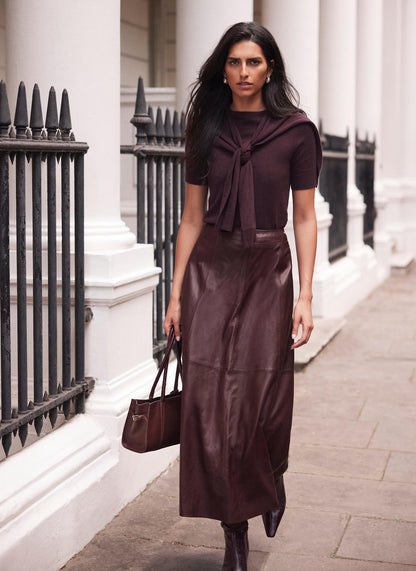 Burgundy Leather Maxi Skirt
