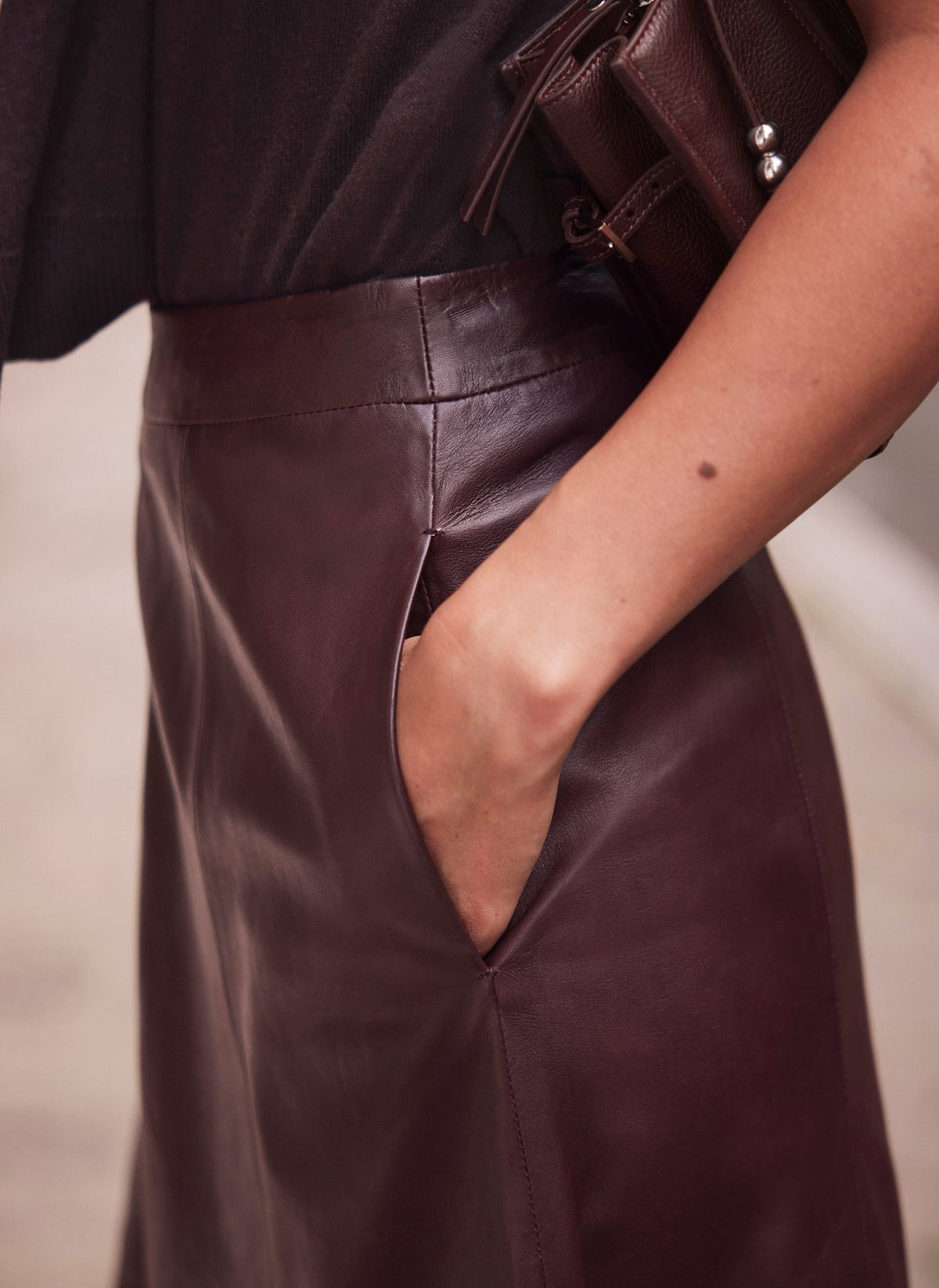 Burgundy Leather Maxi Skirt