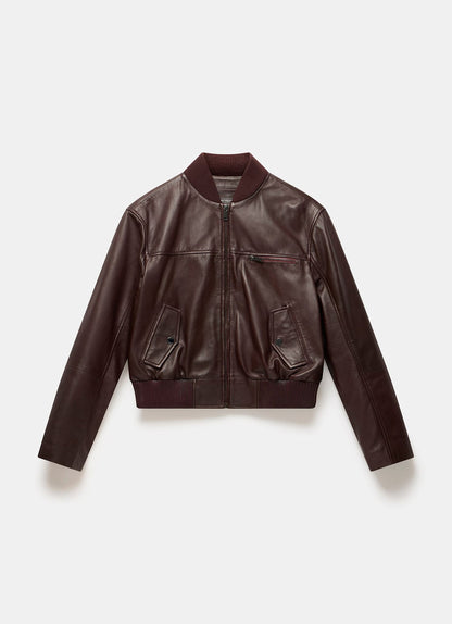 Burgundy Leather Bomber Jacket