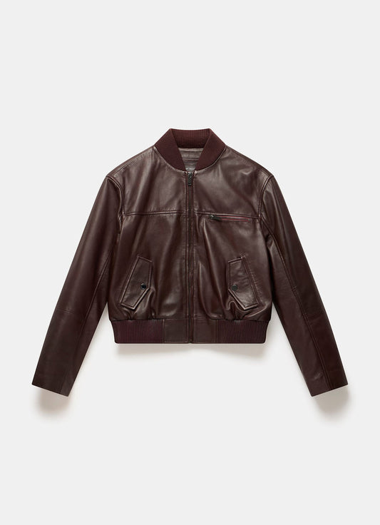 Burgundy Leather Bomber Jacket