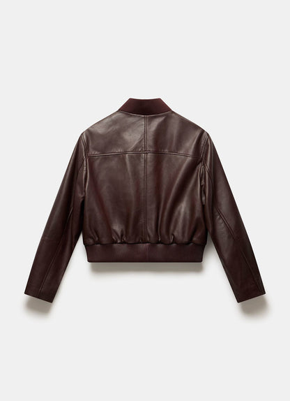 Burgundy Leather Bomber Jacket