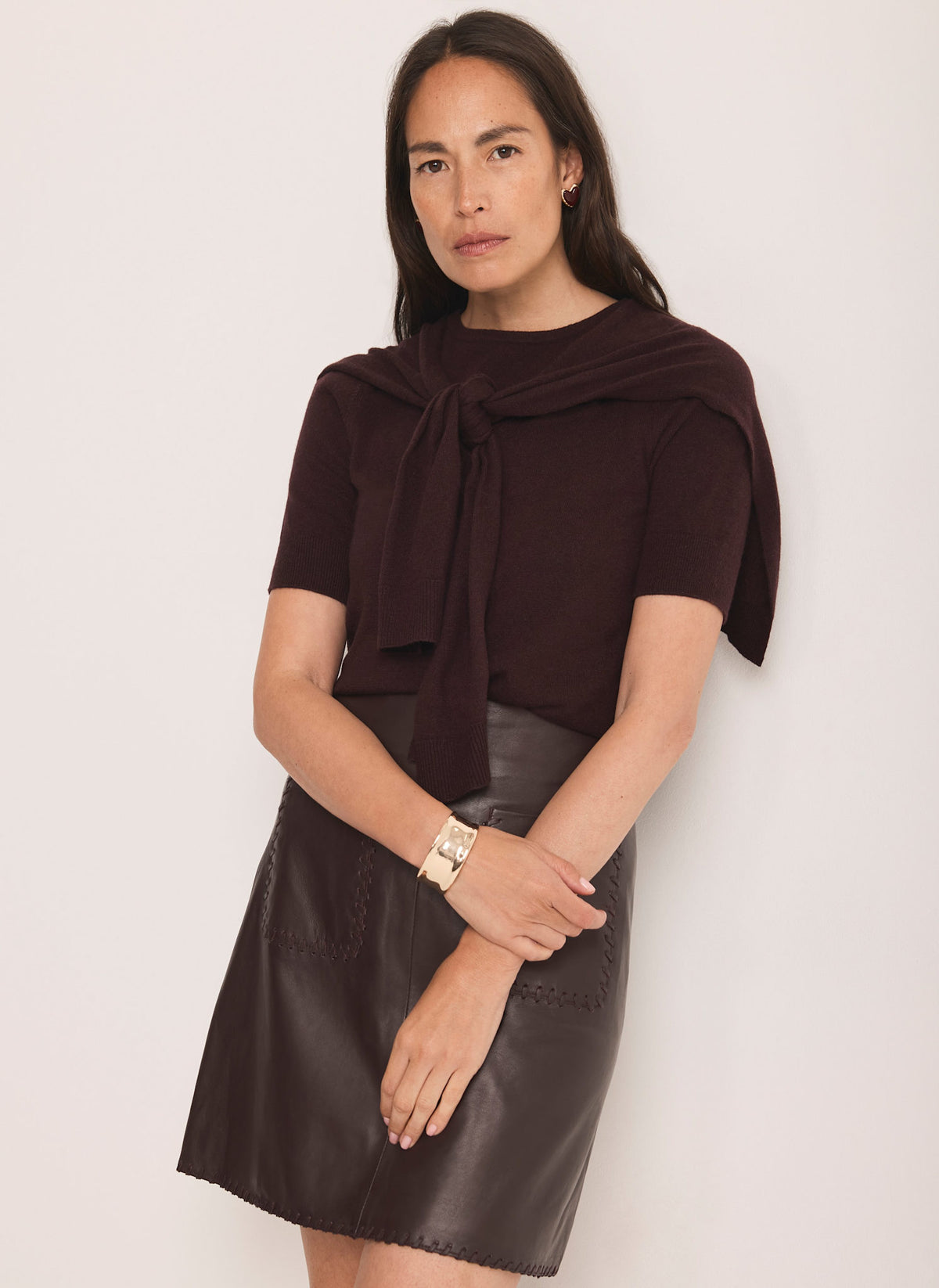 Burgundy Leather Mini Skirt