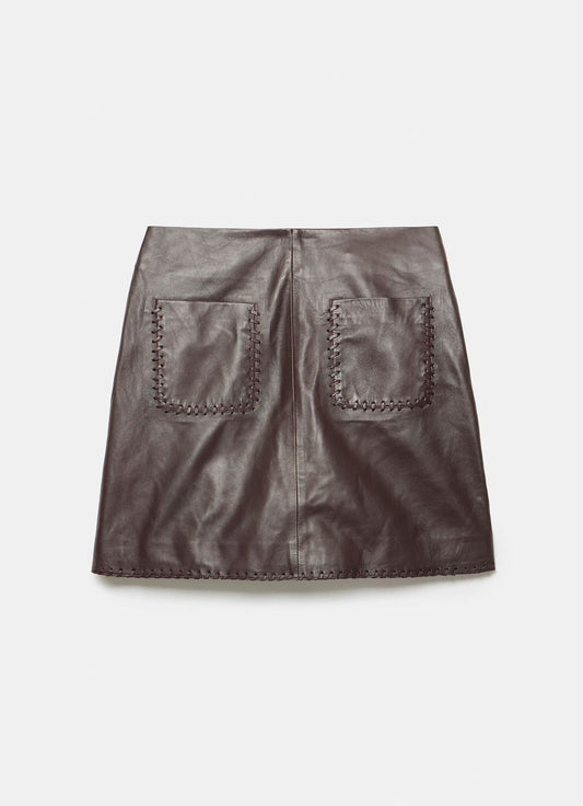 Burgundy Leather Mini Skirt