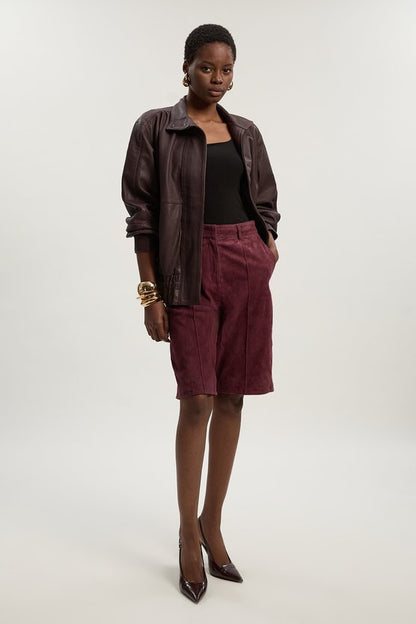 Leather Textured Relaxed Bomber Jacket