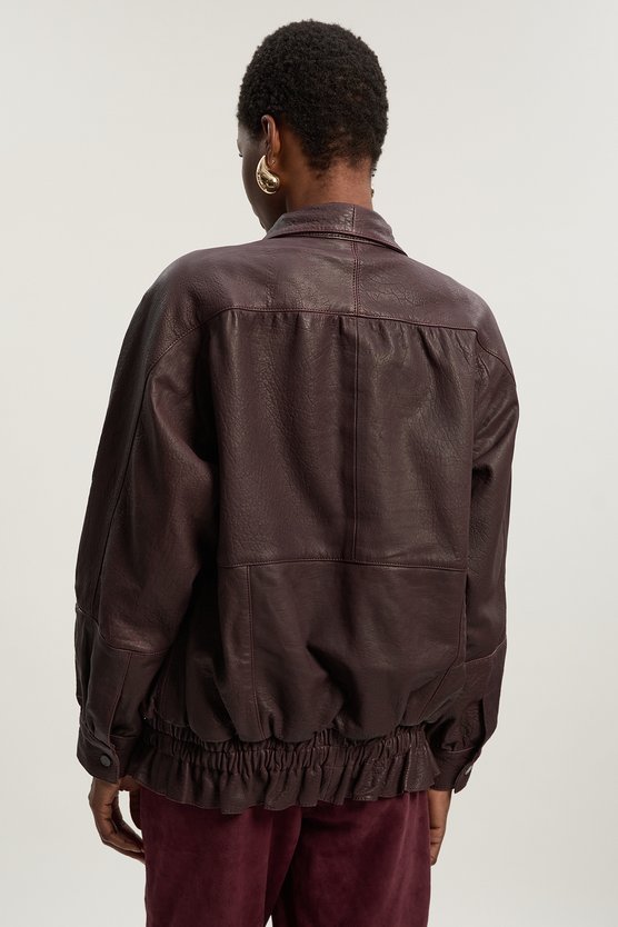 Leather Textured Relaxed Bomber Jacket