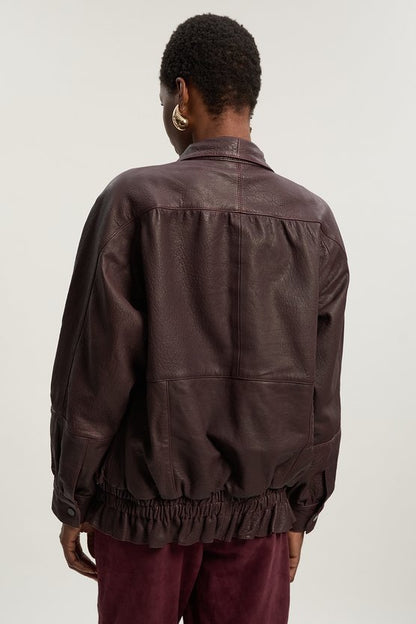Leather Textured Relaxed Bomber Jacket