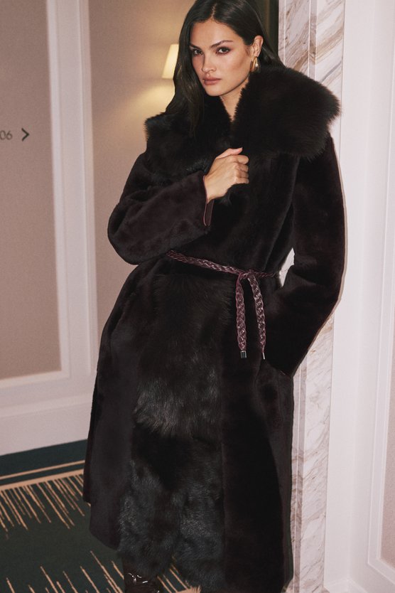 Reversible Shearling & Leather Belted Maxi Coat