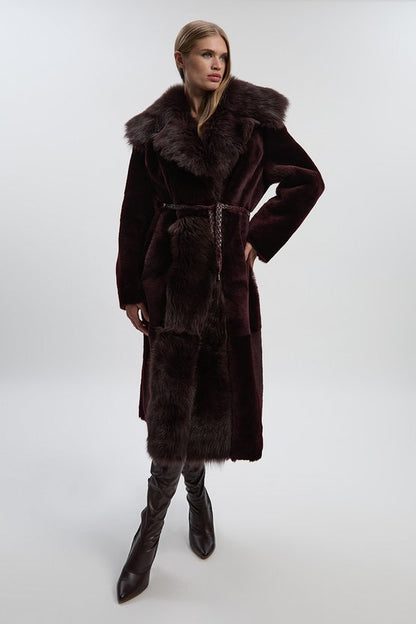 Reversible Shearling & Leather Belted Maxi Coat