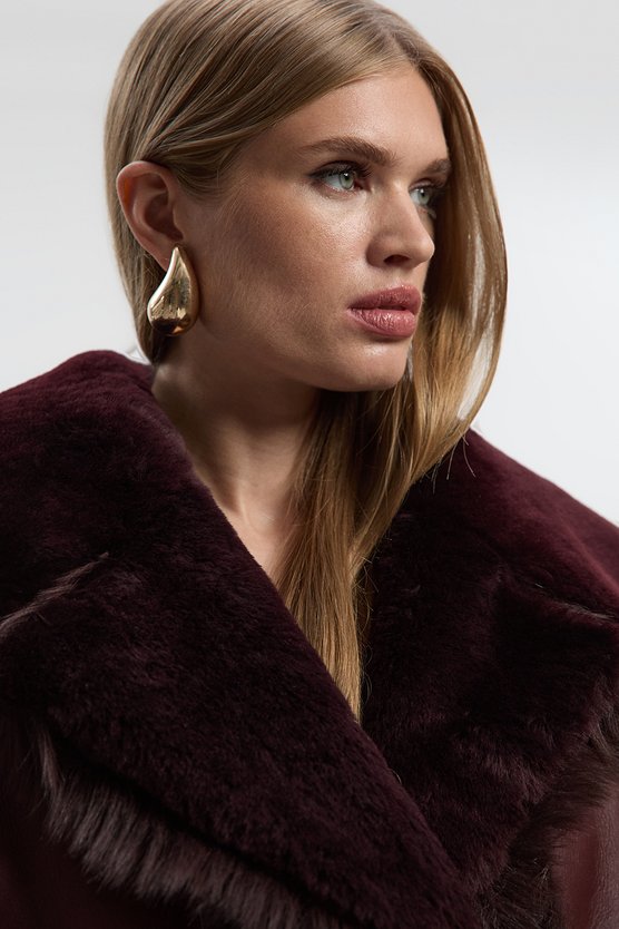 Reversible Shearling & Leather Belted Maxi Coat