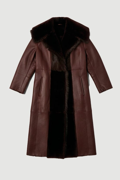 Reversible Shearling & Leather Belted Maxi Coat