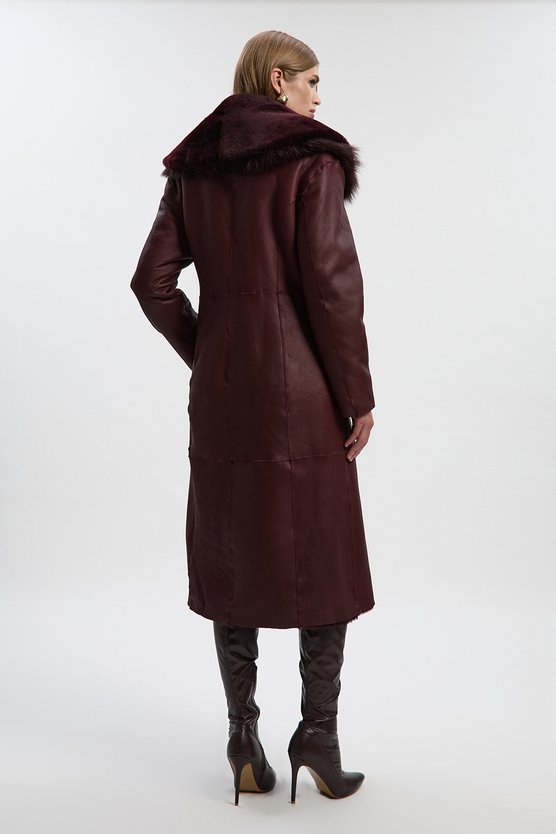 Reversible Shearling & Leather Belted Maxi Coat
