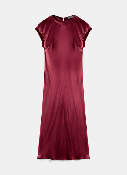 Burgundy Satin Midi Dress