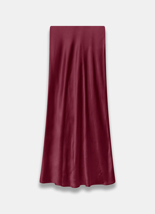 Burgundy Satin Slip Midi Skirt
