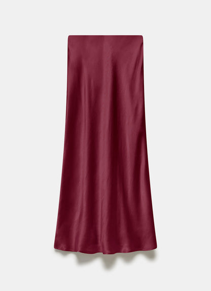 Burgundy Satin Slip Midi Skirt