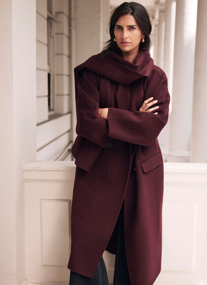 Burgundy Scarf Detail Coat