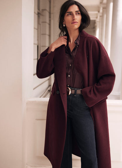 Burgundy Scarf Detail Coat