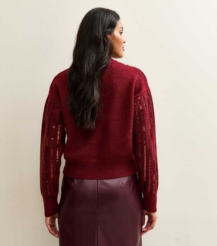 Burgundy Sequin Embellished Cardigan