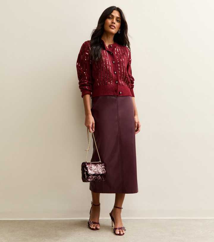Burgundy Sequin Embellished Cardigan
