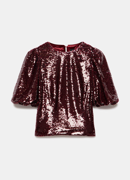 Burgundy Sequin Short Sleeve Top