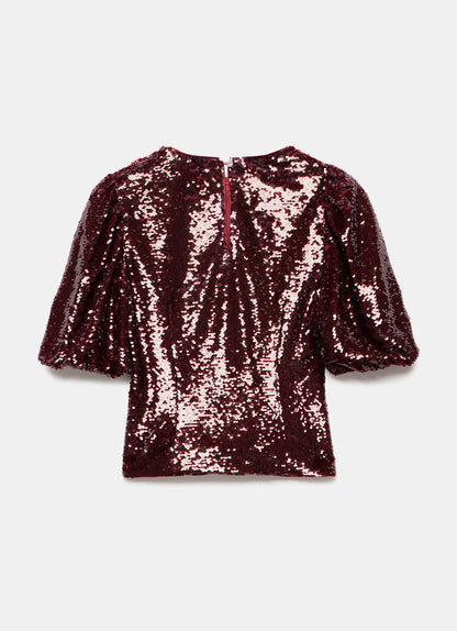 Burgundy Sequin Short Sleeve Top