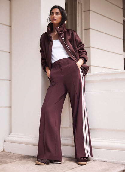 Burgundy Contrast Side Stripe Trousers