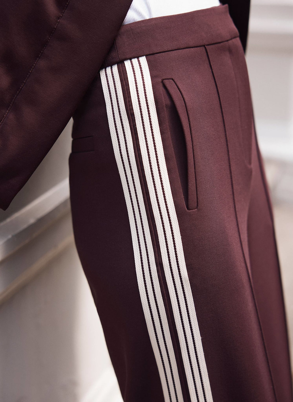 Burgundy Contrast Side Stripe Trousers