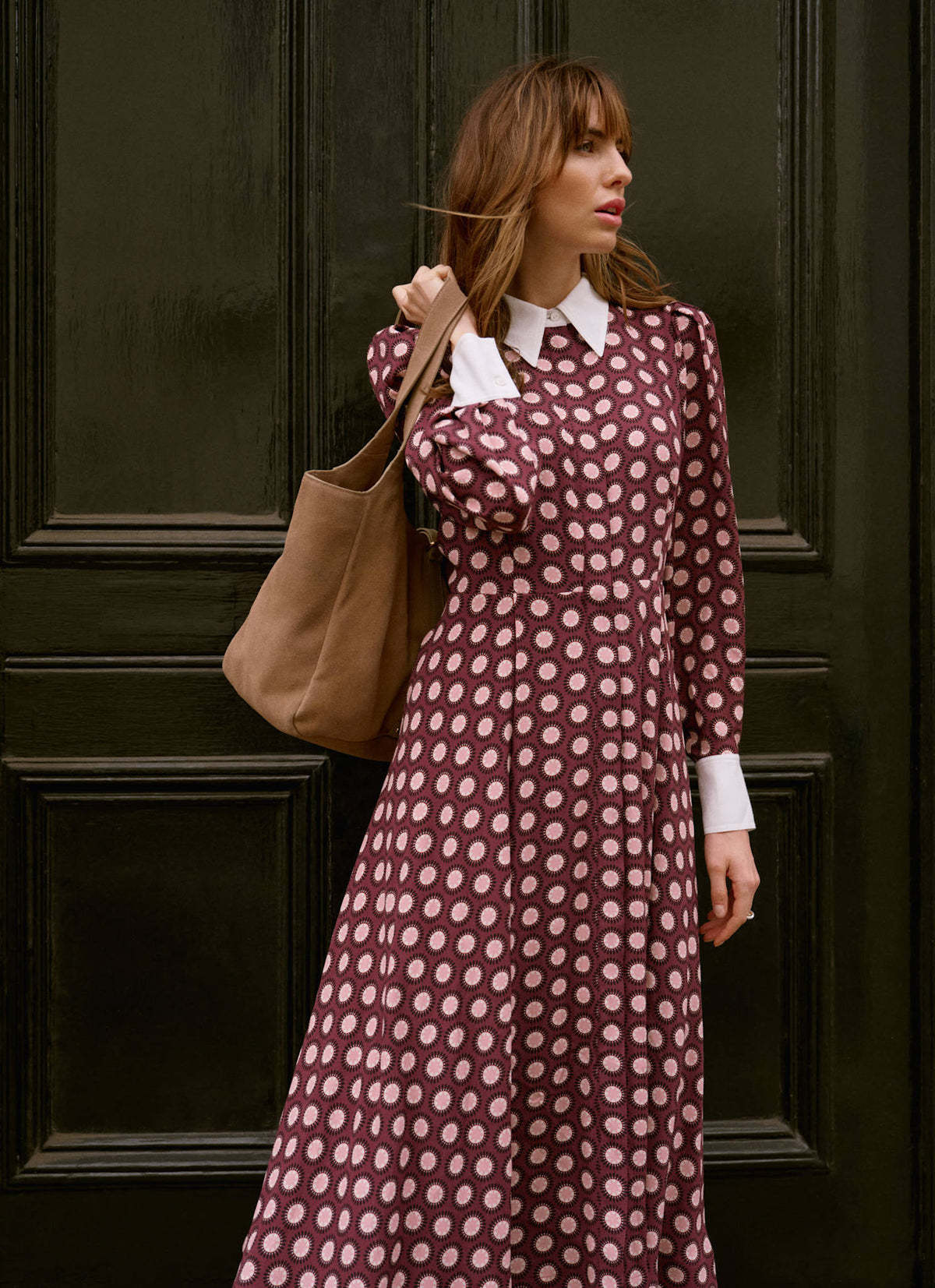 Burgundy Geometric Print Midi Dress