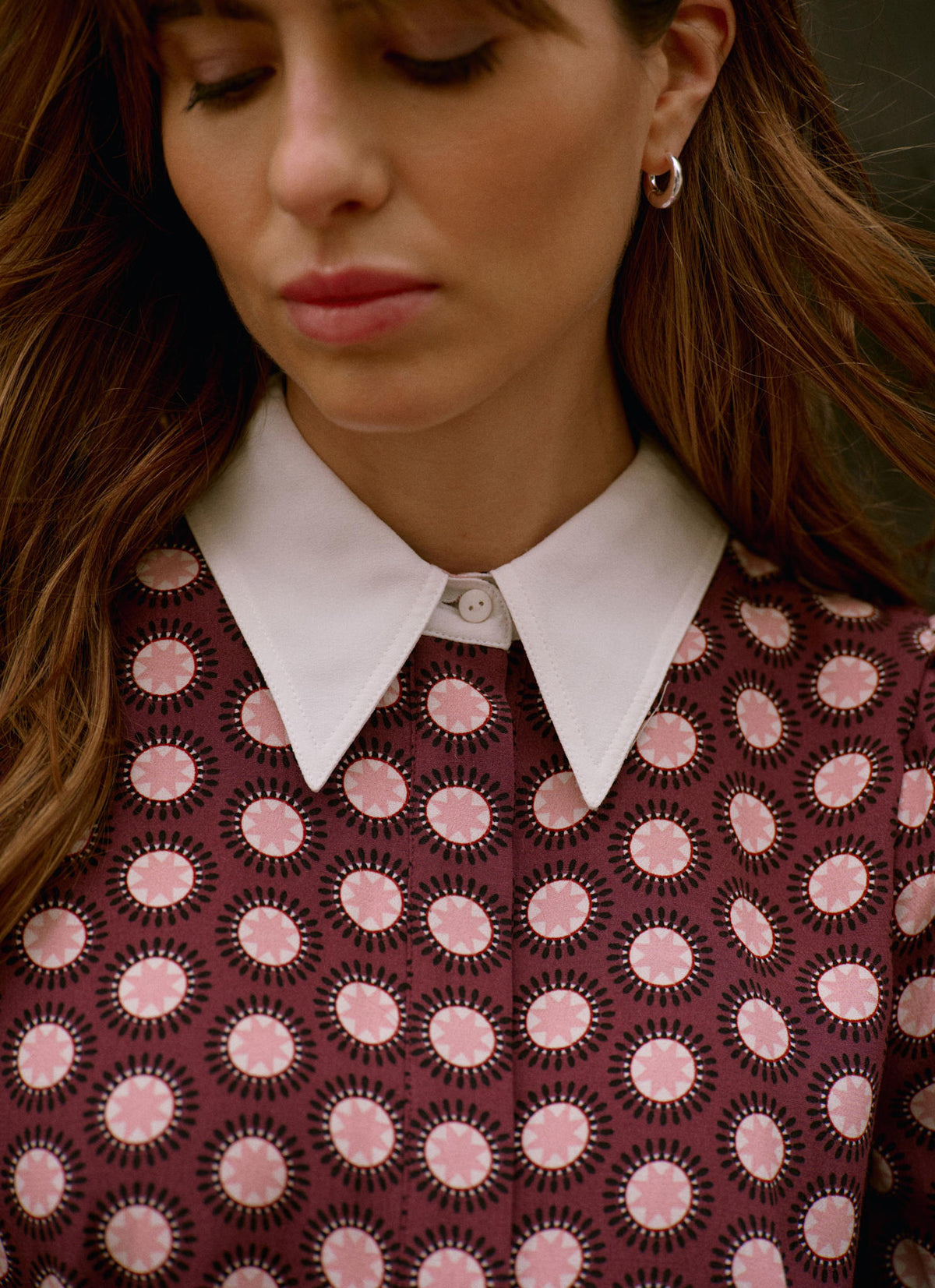 Burgundy Geometric Print Midi Dress