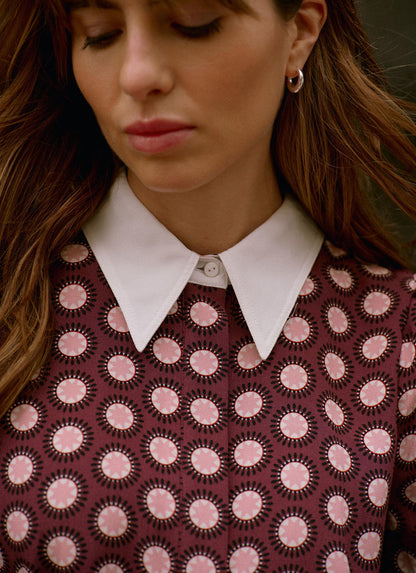 Burgundy Geometric Print Midi Dress