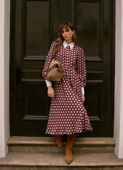 Burgundy Geometric Print Midi Dress