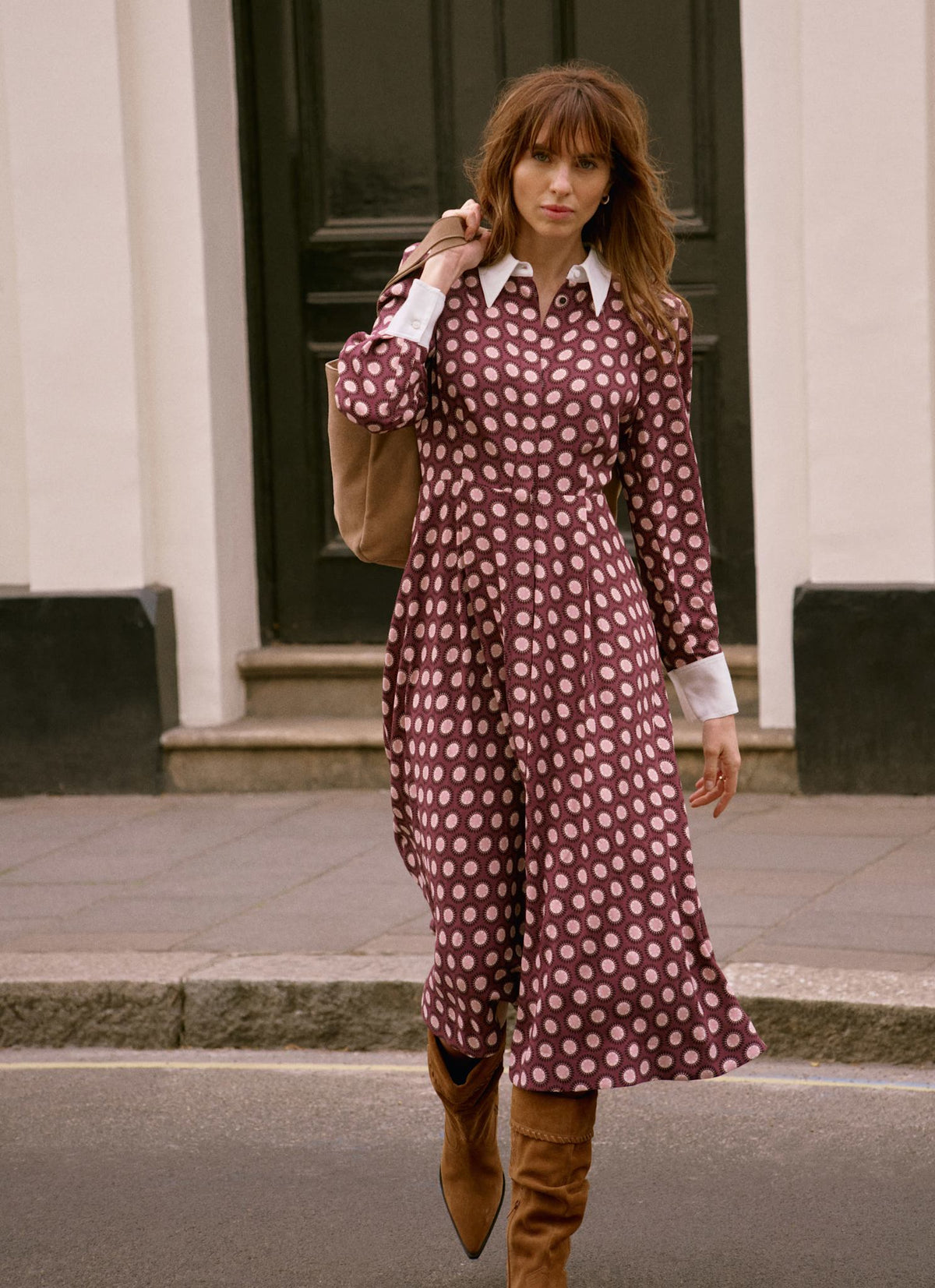 Burgundy Geometric Print Midi Dress