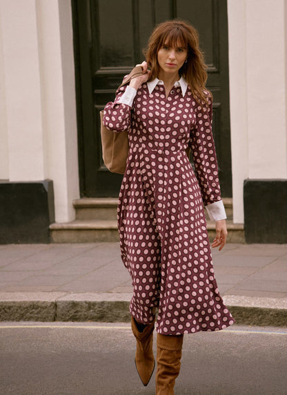 Burgundy Geometric Print Midi Dress