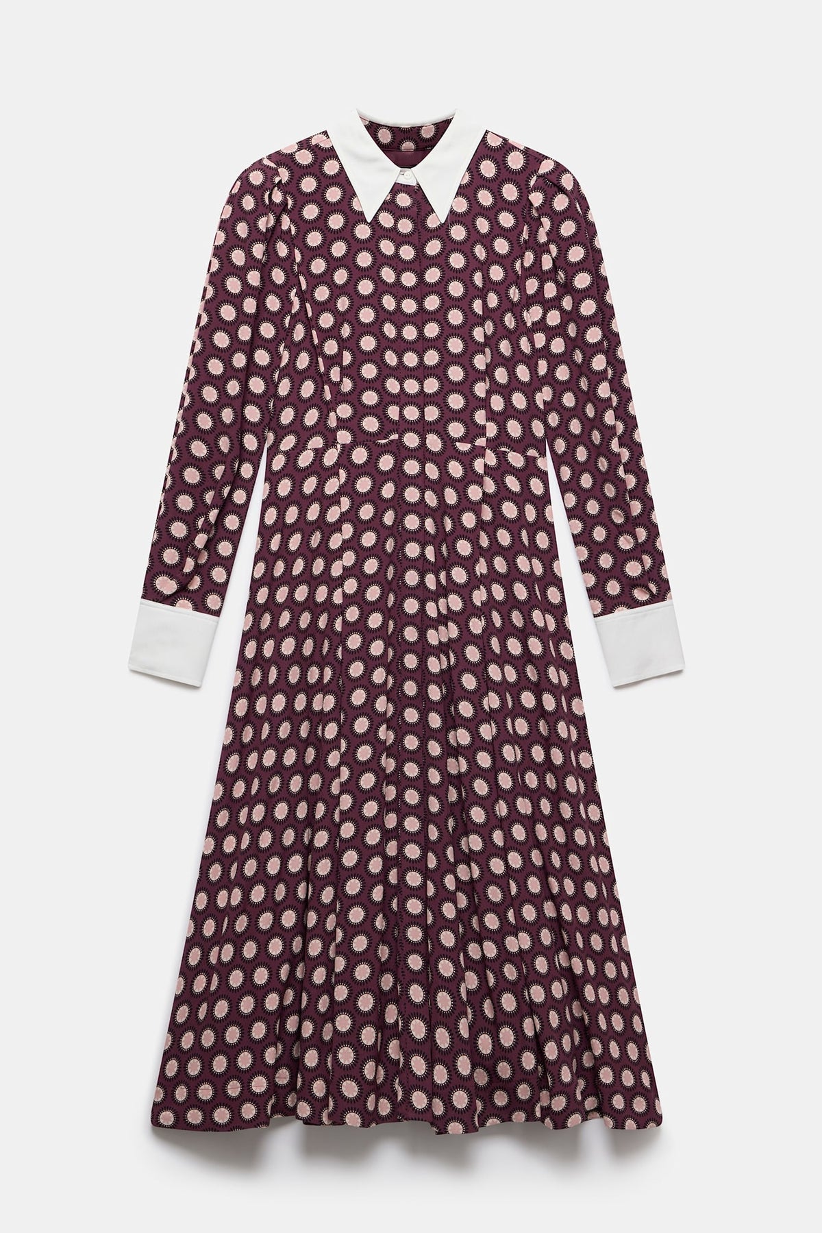 Burgundy Geometric Print Midi Dress