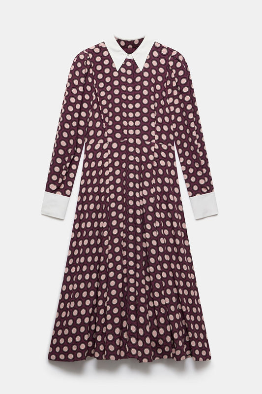 Burgundy Geometric Print Midi Dress