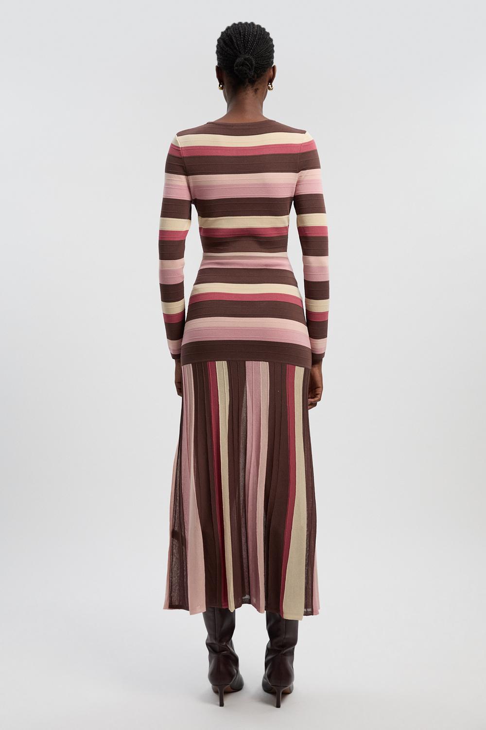 Stripe Long Sleeve Knitted Maxi Dress