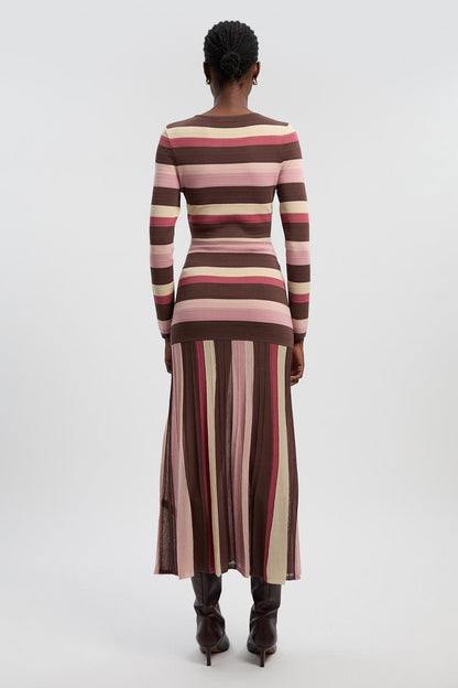 Stripe Long Sleeve Knitted Maxi Dress