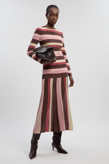 Stripe Long Sleeve Knitted Maxi Dress