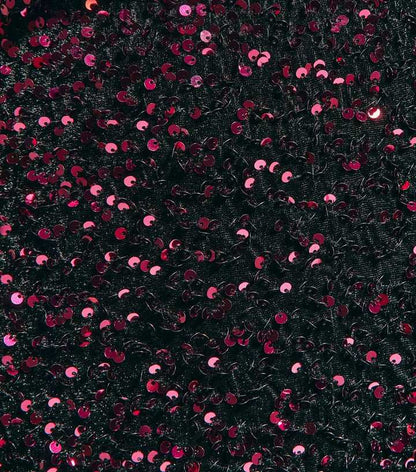 Burgundy Velvet Sequin Embellished Midi Skirt