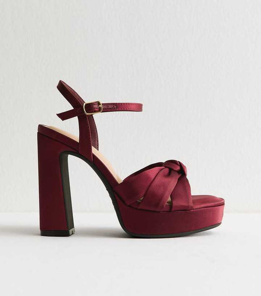 Burgundy Velvet Twist Strap Platform Sandals