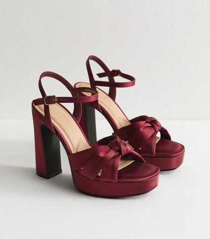 Burgundy Velvet Twist Strap Platform Sandals