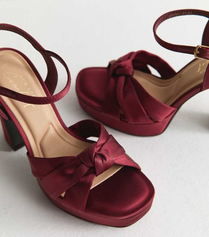 Burgundy Velvet Twist Strap Platform Sandals