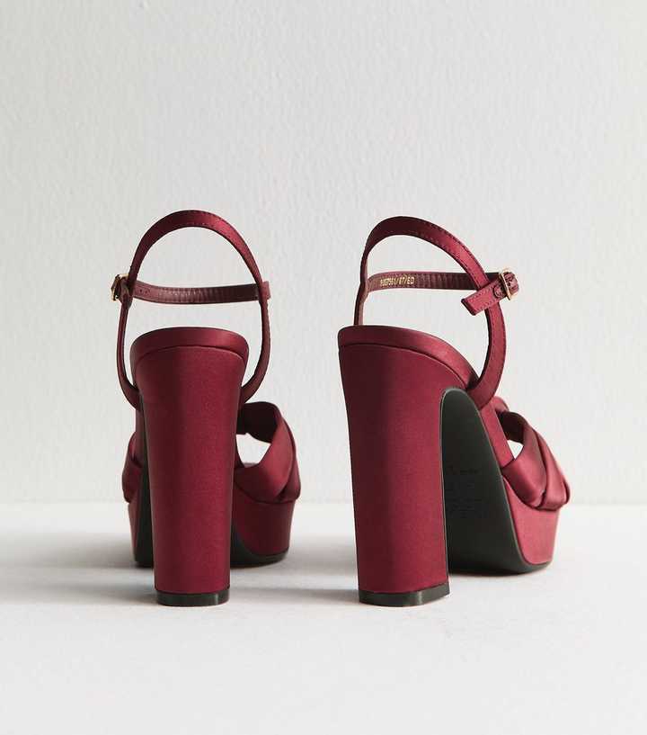 Burgundy Velvet Twist Strap Platform Sandals