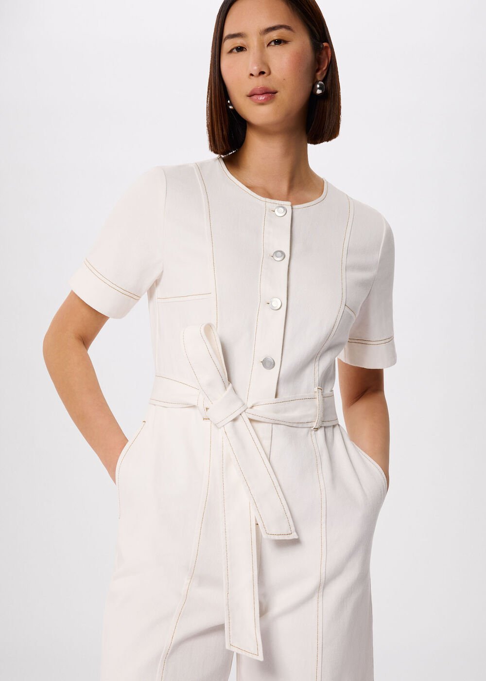 Ivory Button Down Jumpsuit