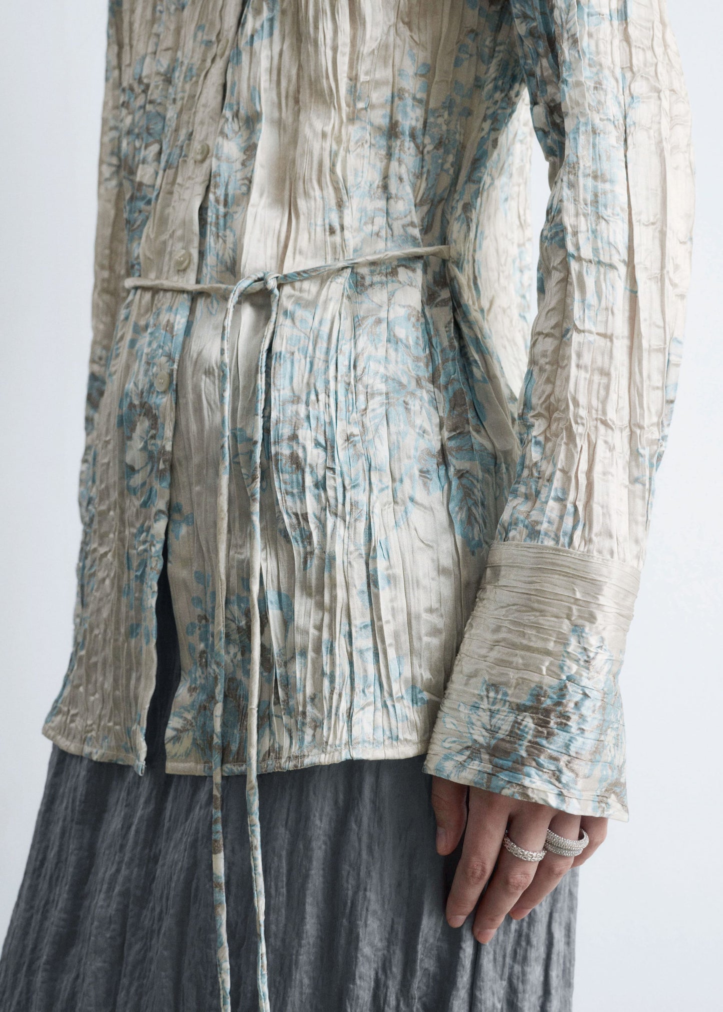Tie-Belt Crêpe Shirt