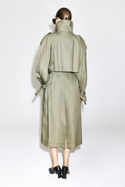 Funnel-Neck Cotton Trench Coat